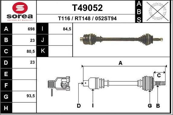 EAI T49052 - Приводний вал autocars.com.ua