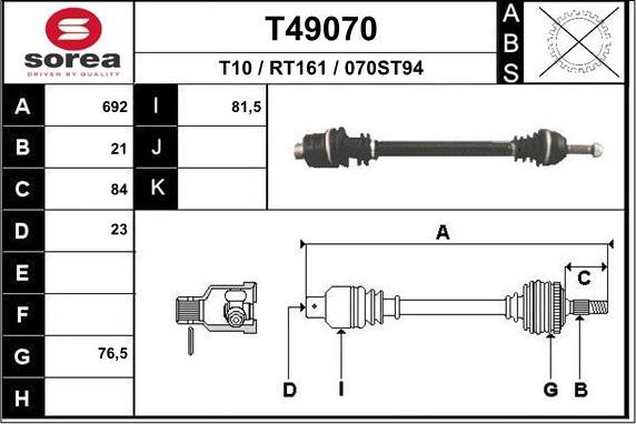 EAI T49070 - Приводний вал autocars.com.ua