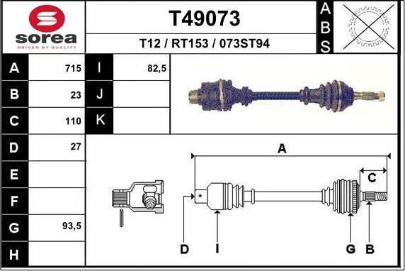 EAI T49073 - Приводний вал autocars.com.ua