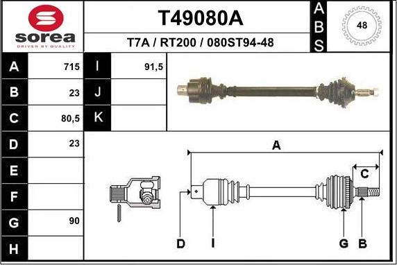 EAI T49080A - Приводний вал autocars.com.ua