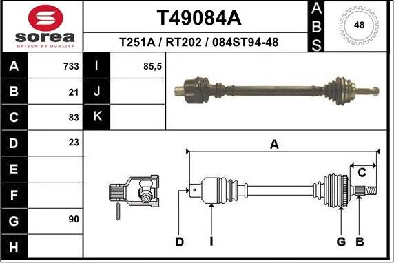 EAI T49084A - Приводной вал avtokuzovplus.com.ua