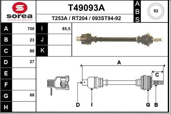 EAI T49093A - Приводний вал autocars.com.ua