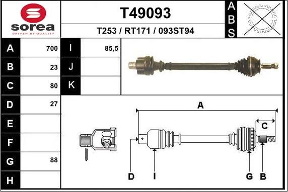 EAI T49093 - Приводний вал autocars.com.ua