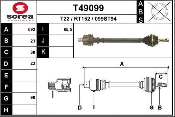 EAI T49099 - Приводний вал autocars.com.ua