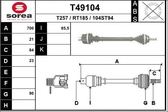 EAI T49104 - Приводний вал autocars.com.ua