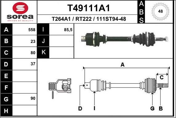 EAI T49111A1 - Приводний вал autocars.com.ua