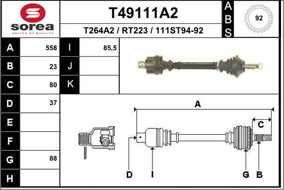 EAI T49111A2 - Приводний вал autocars.com.ua