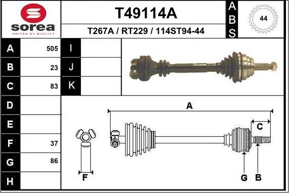 EAI T49114A - Приводний вал autocars.com.ua