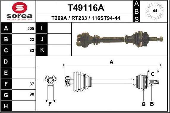 EAI T49116A - Приводний вал autocars.com.ua