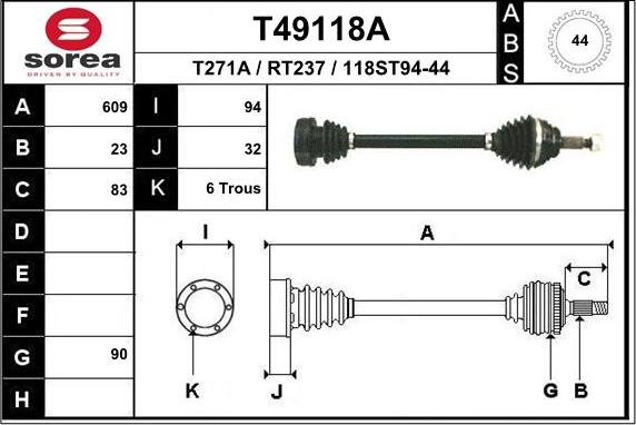 EAI T49118A - Приводний вал autocars.com.ua