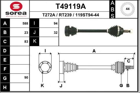 EAI T49119A - Приводний вал autocars.com.ua