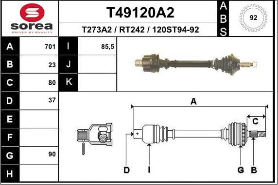 EAI T49120A2 - Приводний вал autocars.com.ua