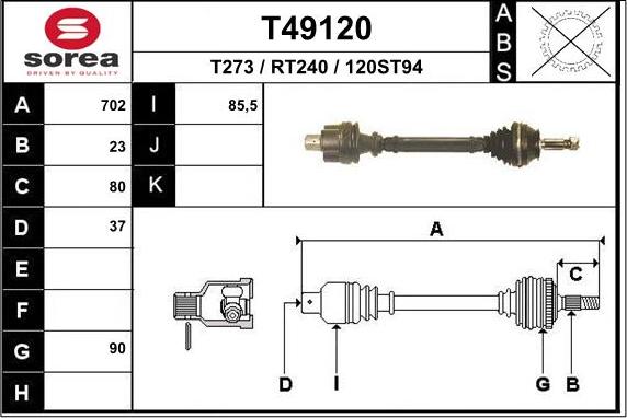 EAI T49120 - Приводний вал autocars.com.ua