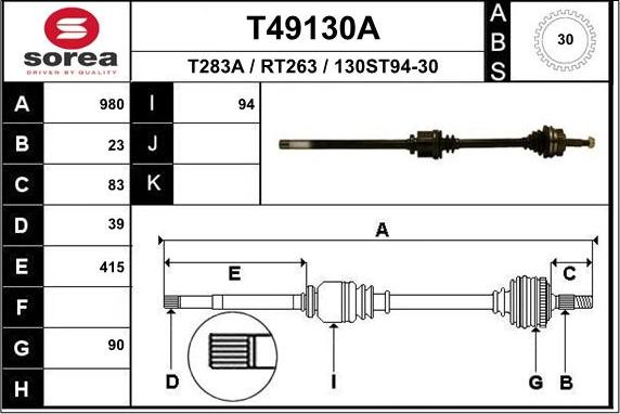 EAI T49130A - Приводний вал autocars.com.ua