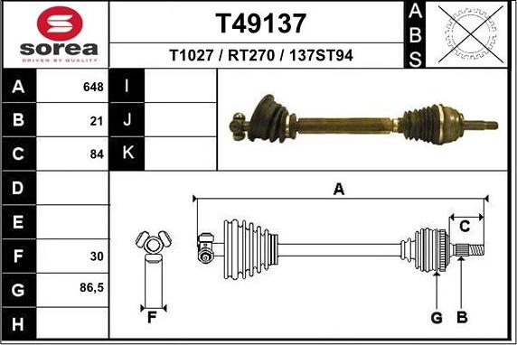 EAI T49137 - Приводний вал autocars.com.ua