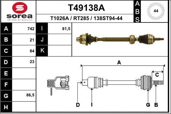 EAI T49138A - Приводний вал autocars.com.ua