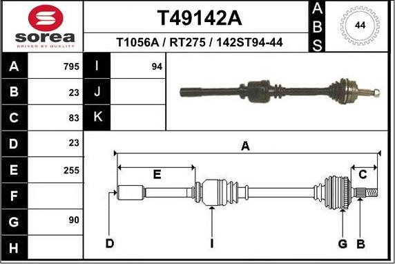 EAI T49142A - Приводний вал autocars.com.ua