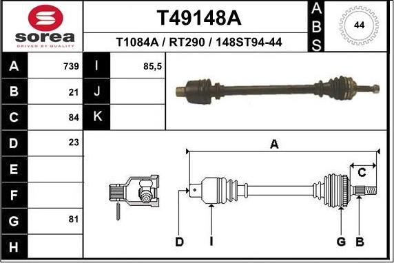 EAI T49148A - Приводний вал autocars.com.ua