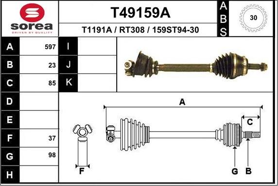 EAI T49159A - Приводний вал autocars.com.ua