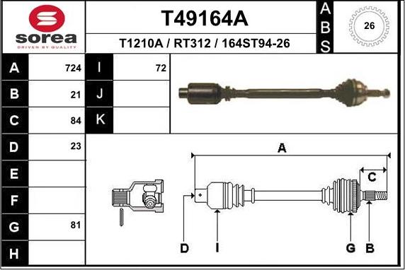 EAI T49164A - Приводний вал autocars.com.ua