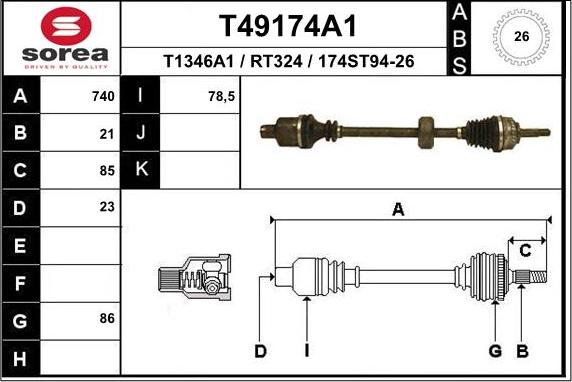 EAI T49174A1 - Приводний вал autocars.com.ua