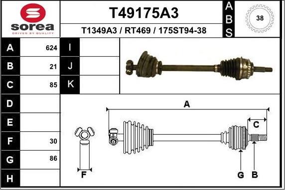 EAI T49175A3 - Приводний вал autocars.com.ua