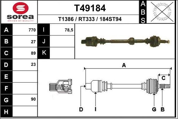 EAI T49184 - Приводний вал autocars.com.ua