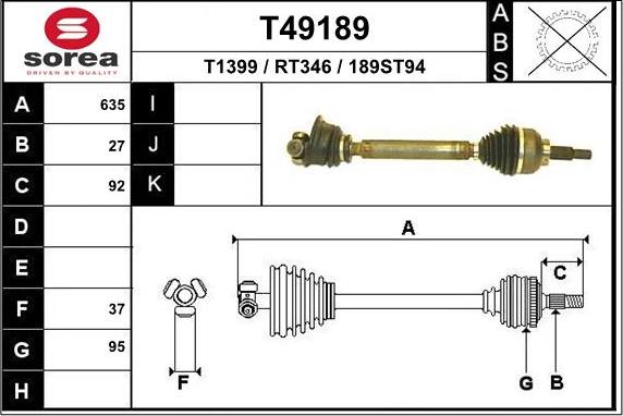 EAI T49189 - Приводний вал autocars.com.ua