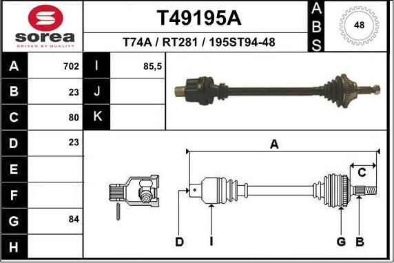 EAI T49195A - Приводний вал autocars.com.ua