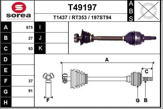 EAI T49197 - Приводний вал autocars.com.ua