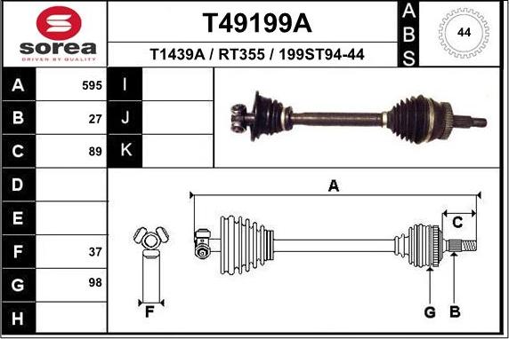 EAI T49199A - Приводний вал autocars.com.ua