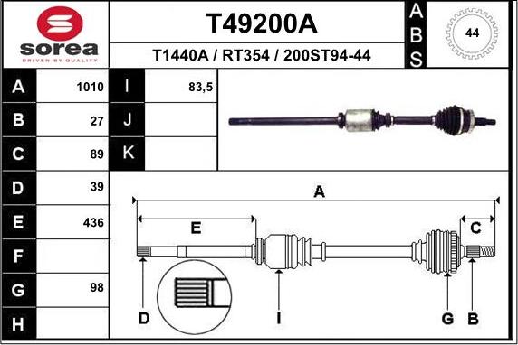 EAI T49200A - Приводний вал autocars.com.ua