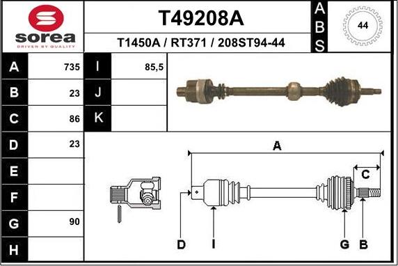 EAI T49208A - Приводний вал autocars.com.ua