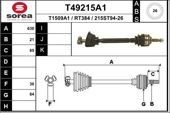 EAI T49215A1 - Приводний вал autocars.com.ua