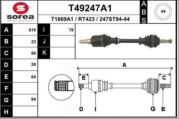 EAI T49247A1 - Приводний вал autocars.com.ua