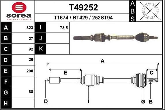 EAI T49252 - Приводний вал autocars.com.ua