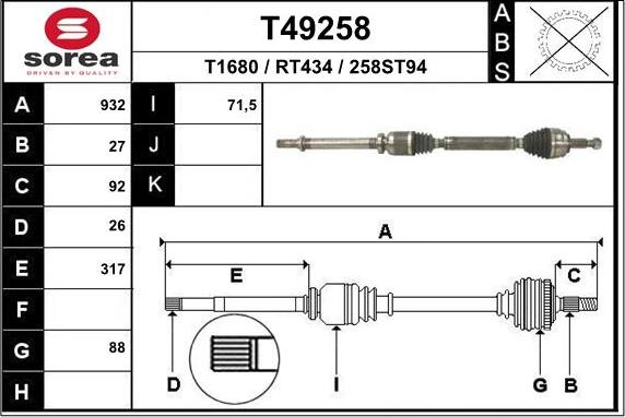 EAI T49258 - Приводний вал autocars.com.ua