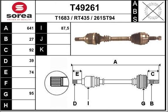 EAI T49261 - Приводний вал autocars.com.ua