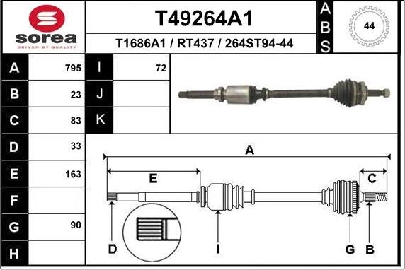 EAI T49264A1 - Приводний вал autocars.com.ua