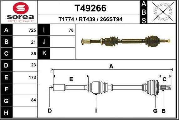 EAI T49266 - Приводний вал autocars.com.ua