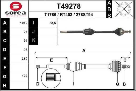 EAI T49278 - Приводний вал autocars.com.ua