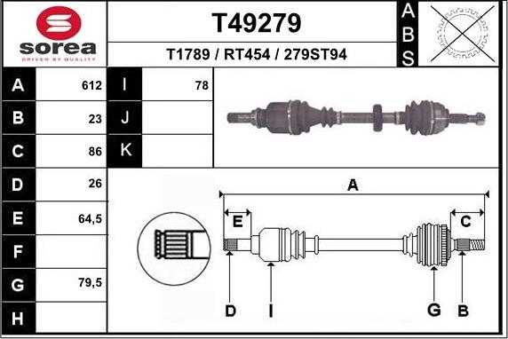 EAI T49279 - Приводний вал autocars.com.ua