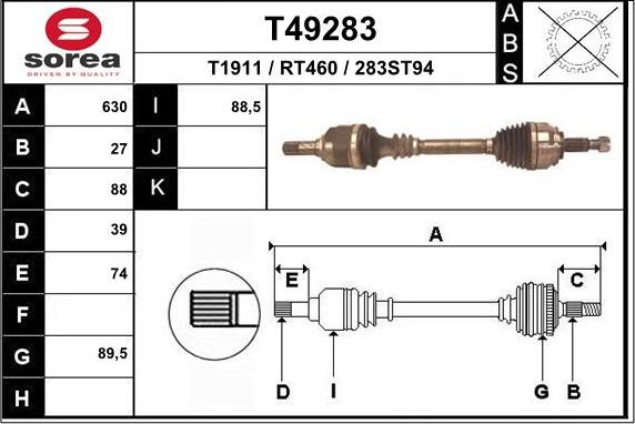 EAI T49283 - Приводний вал autocars.com.ua