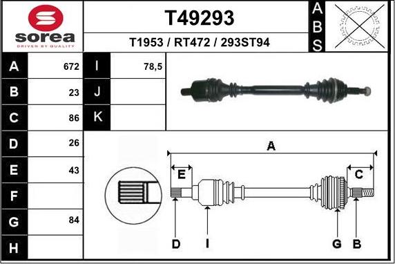 EAI T49293 - Приводний вал autocars.com.ua