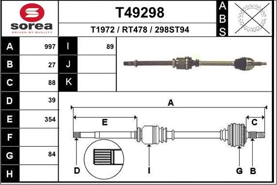 EAI T49298 - Приводний вал autocars.com.ua