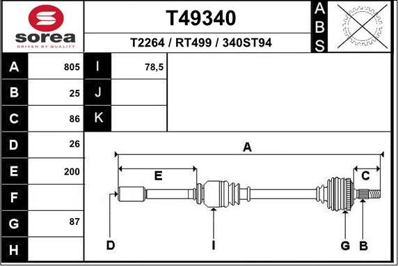 EAI T49340 - Приводний вал autocars.com.ua