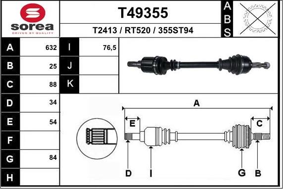 EAI T49355 - Приводний вал autocars.com.ua