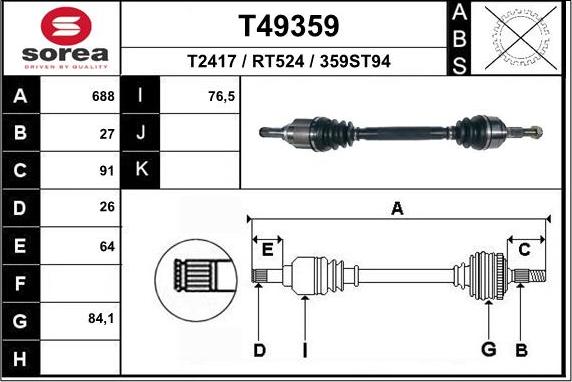 EAI T49359 - Приводний вал autocars.com.ua