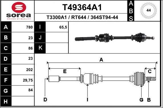 EAI T49364A1 - Приводной вал avtokuzovplus.com.ua