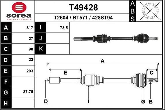 EAI T49428 - Приводний вал autocars.com.ua